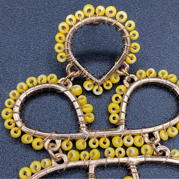 Boho Infinity Knot Dangle Earrings -Yellow Seed beads - Picture 4 of 9